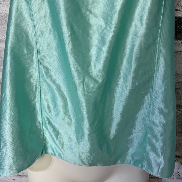 Vintage 90s Teal Satin Lace Trim Square Neck Camisole Boho Chic Crop Tank Top - Picture 3 of 16